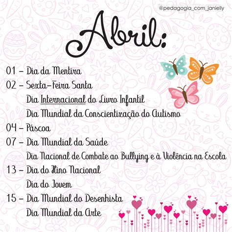 dias comemorativos de abril